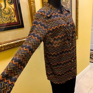 ***NY Collection black rust chevron print L/S top (M)